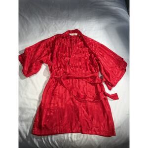 Victoria’s Secret Red Satin Robe Valentine’s Day Lingerie Kimono Tie Waist OS